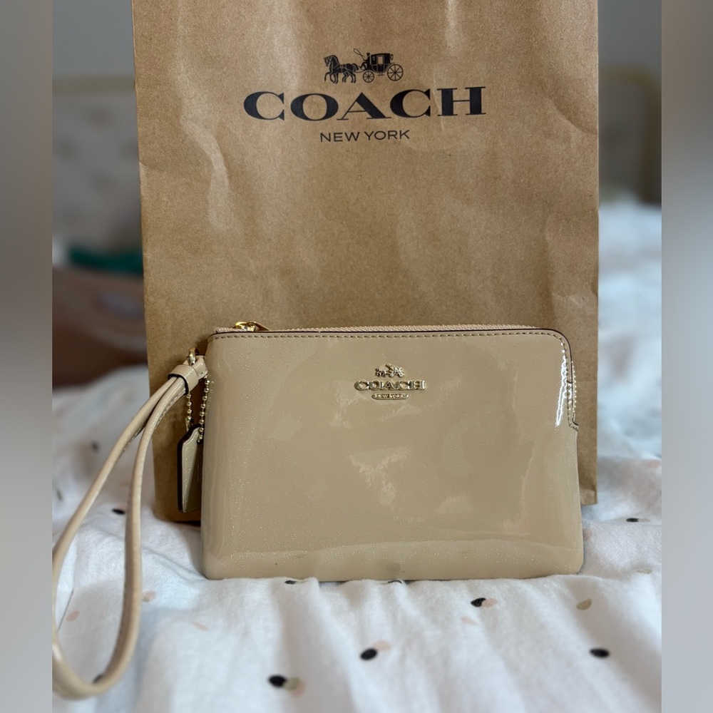 Coach Glossy Tan Wristlet with Sparkly Finish